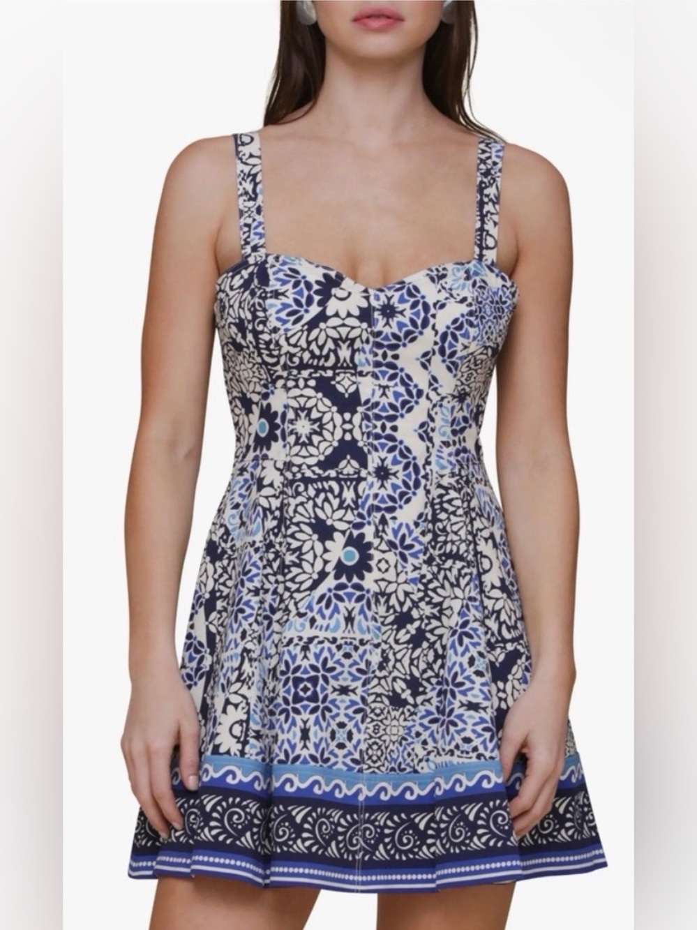 NWT Avec Les Filles Floral Blue and White Dress - Size 8